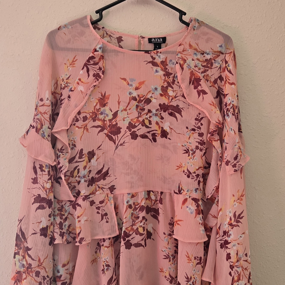 a.n.a Pink Floral Ruffle Top